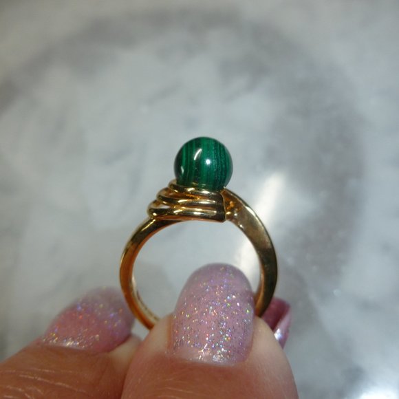 18k Yellow Gold EP Malachite Dolphin Ore Ring - Picture 3 of 11